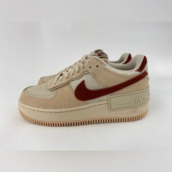 Nike Air Force 1 Shadow Shimmer Mars Stone Women's Sneakers Shoes Beige Red - Picture 12 of 12